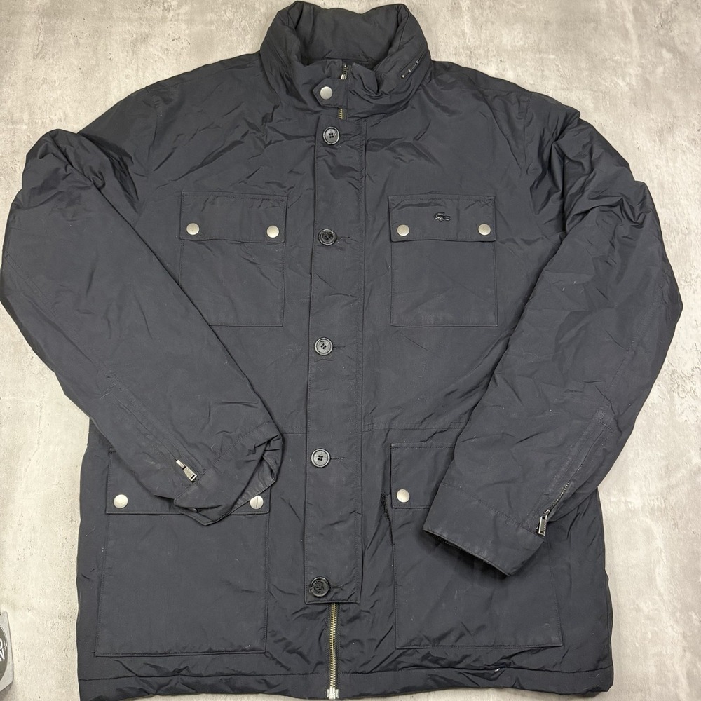 Lacoste Field Jacket Mens Large Black Button Snap Utility Coat Mens Large 52 /5